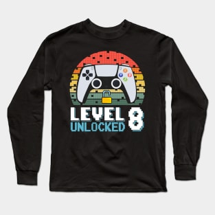 Level 8 Unlocked Vintage Retro Gaming Long Sleeve T-Shirt